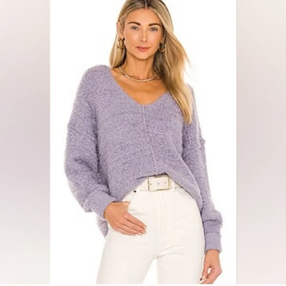 Free People Icing Pullover Sweater Fuzzy Slouchy Purple XS Boho Soft